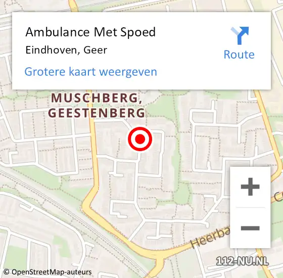 Locatie op kaart van de 112 melding: Ambulance Met Spoed Naar Eindhoven, Geer op 22 september 2018 22:24