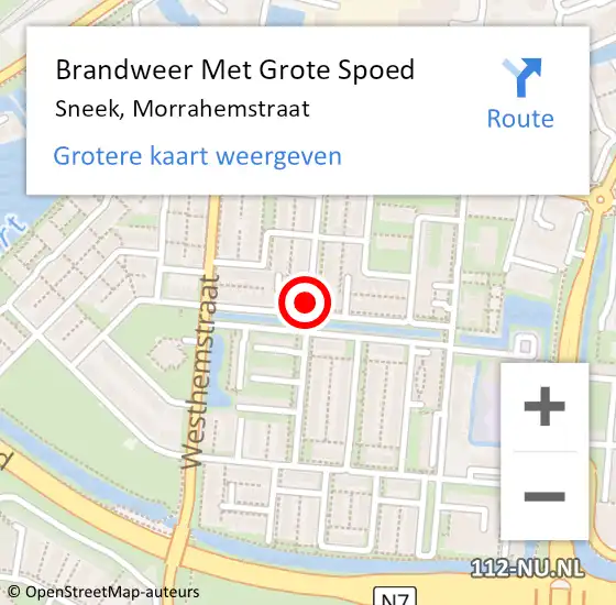 Locatie op kaart van de 112 melding: Brandweer Met Grote Spoed Naar Sneek, Morrahemstraat op 22 september 2018 22:50