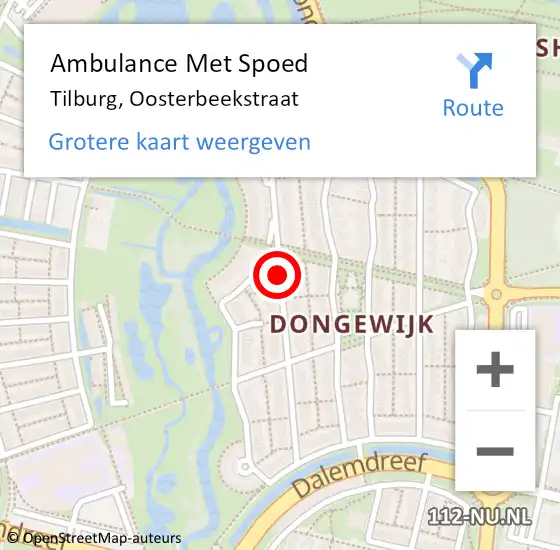 Locatie op kaart van de 112 melding: Ambulance Met Spoed Naar Tilburg, Oosterbeekstraat op 23 september 2018 02:05