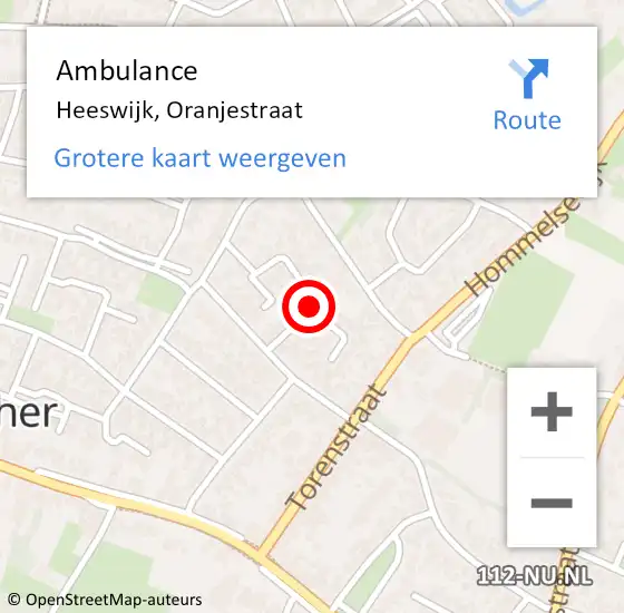 Locatie op kaart van de 112 melding: Ambulance Heeswijk, Oranjestraat op 23 september 2018 10:29