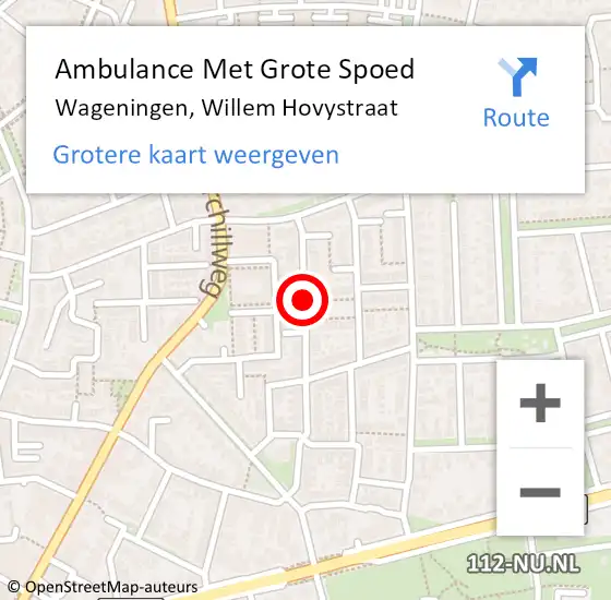 Locatie op kaart van de 112 melding: Ambulance Met Grote Spoed Naar Wageningen, Willem Hovystraat op 23 september 2018 11:24