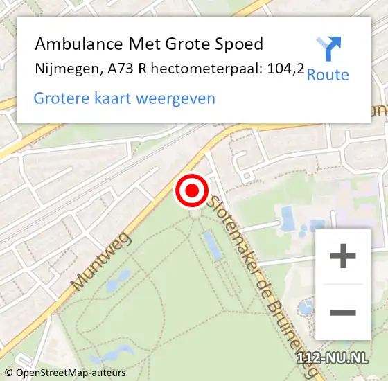 Locatie op kaart van de 112 melding: Ambulance Met Grote Spoed Naar Nijmegen, A73 R hectometerpaal: 104,2 op 23 september 2018 11:38