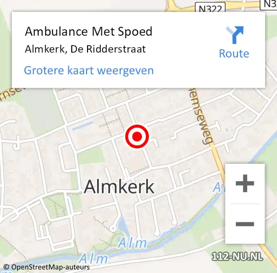 Locatie op kaart van de 112 melding: Ambulance Met Spoed Naar Almkerk, De Ridderstraat op 23 september 2018 13:49