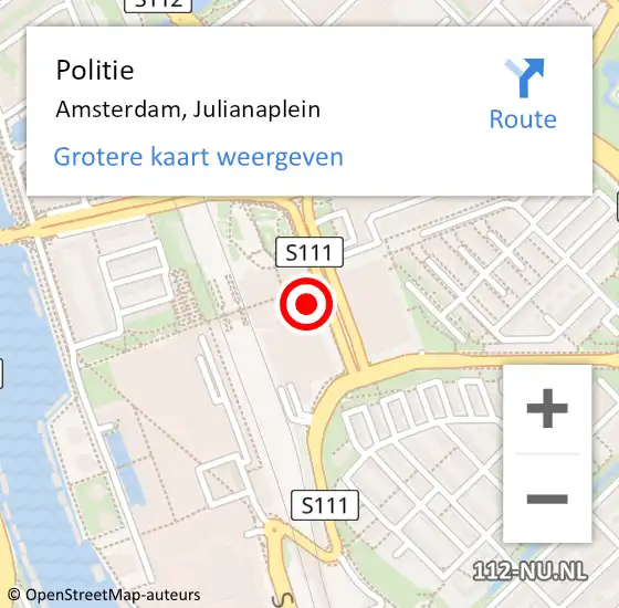 Locatie op kaart van de 112 melding: Politie Amsterdam, Julianaplein op 23 september 2018 15:46