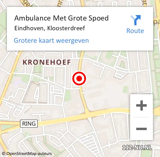 Locatie op kaart van de 112 melding: Ambulance Met Grote Spoed Naar Eindhoven, Kloosterdreef op 23 september 2018 16:24