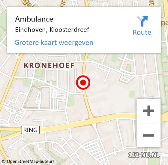 Locatie op kaart van de 112 melding: Ambulance Eindhoven, Kloosterdreef op 23 september 2018 16:44