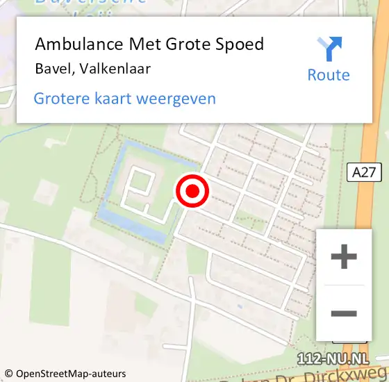 Locatie op kaart van de 112 melding: Ambulance Met Grote Spoed Naar Bavel, Valkenlaar op 23 september 2018 17:00