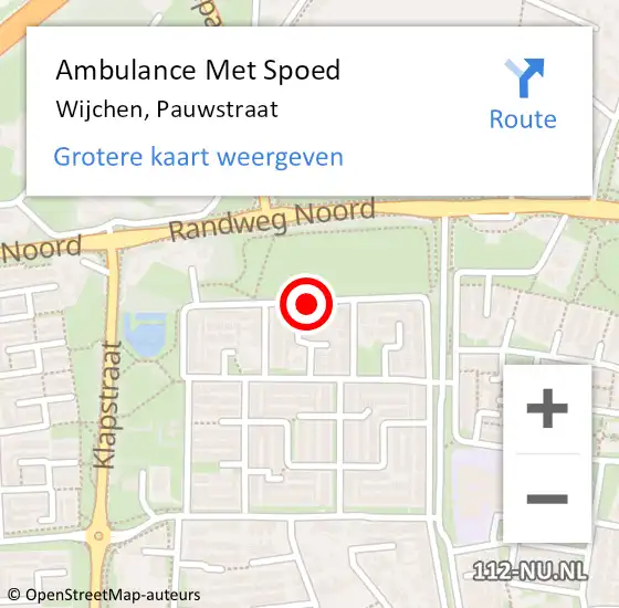 Locatie op kaart van de 112 melding: Ambulance Met Spoed Naar Wijchen, Pauwstraat op 23 september 2018 17:36