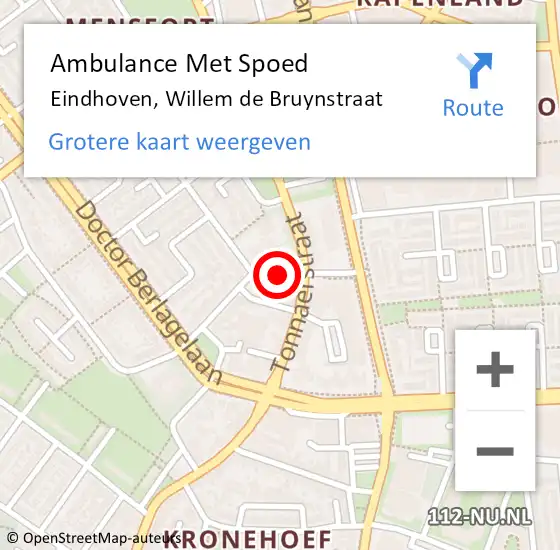 Locatie op kaart van de 112 melding: Ambulance Met Spoed Naar Eindhoven, Willem de Bruynstraat op 23 september 2018 17:56
