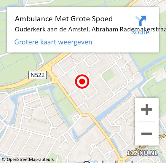 Locatie op kaart van de 112 melding: Ambulance Met Grote Spoed Naar Ouderkerk aan de Amstel, Abraham Rademakerstraat op 23 september 2018 18:30