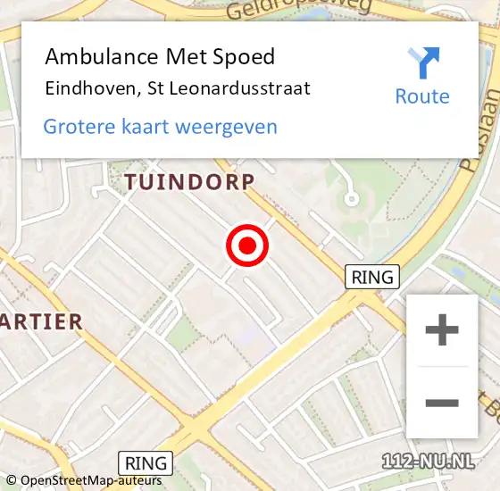 Locatie op kaart van de 112 melding: Ambulance Met Spoed Naar Eindhoven, Sint Leonardusstraat op 23 september 2018 18:51