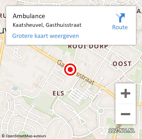 Locatie op kaart van de 112 melding: Ambulance Kaatsheuvel, Gasthuisstraat op 23 september 2018 20:03