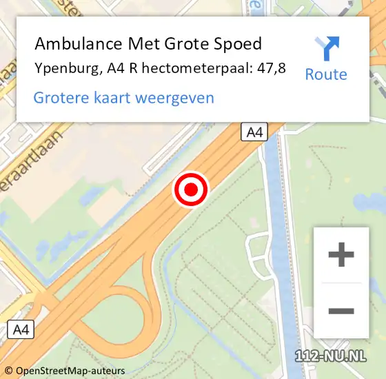 Locatie op kaart van de 112 melding: Ambulance Met Grote Spoed Naar Ypenburg, A4 R hectometerpaal: 47,8 op 23 september 2018 20:21