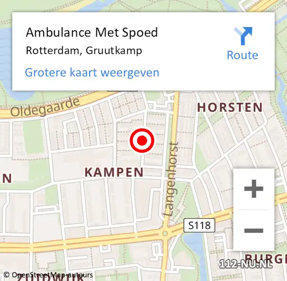 Locatie op kaart van de 112 melding: Ambulance Met Spoed Naar Rotterdam, Gruutkamp op 23 september 2018 21:54