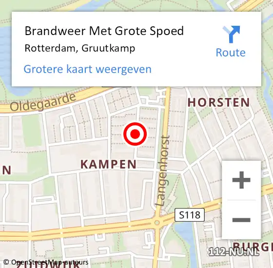 Locatie op kaart van de 112 melding: Brandweer Met Grote Spoed Naar Rotterdam, Gruutkamp op 23 september 2018 21:56