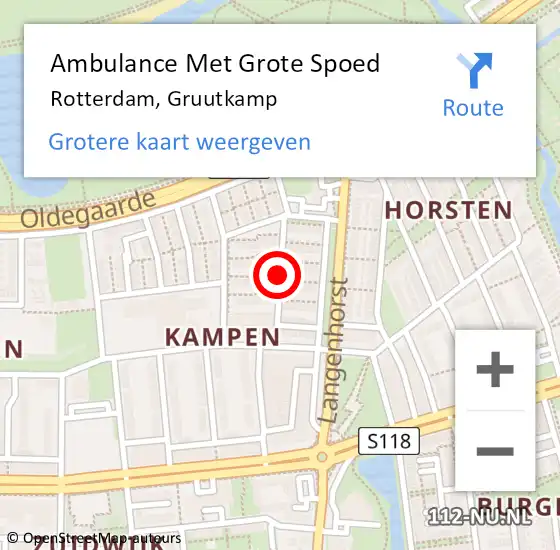 Locatie op kaart van de 112 melding: Ambulance Met Grote Spoed Naar Rotterdam, Gruutkamp op 23 september 2018 21:58