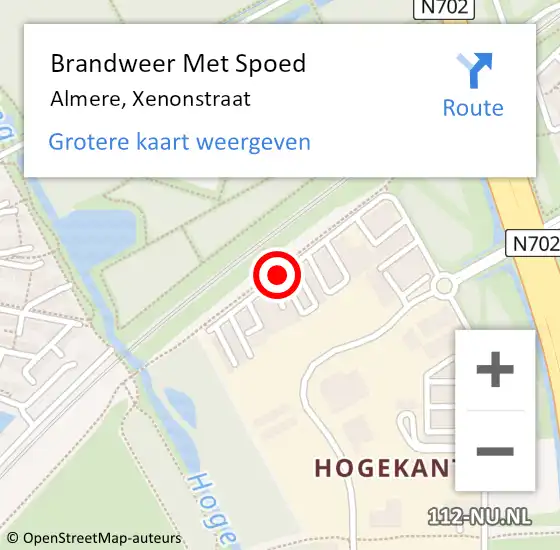 Locatie op kaart van de 112 melding: Brandweer Met Spoed Naar Almere, Xenonstraat op 23 september 2018 22:03