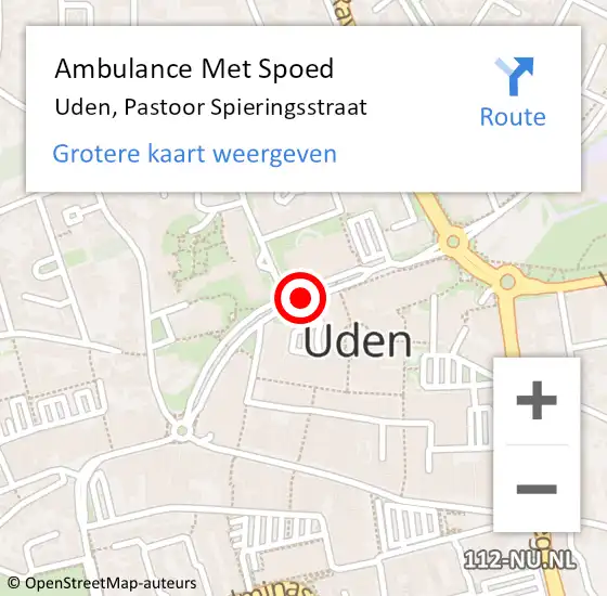 Locatie op kaart van de 112 melding: Ambulance Met Spoed Naar Uden, Pastoor Spieringsstraat op 23 september 2018 22:18
