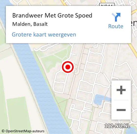 Locatie op kaart van de 112 melding: Brandweer Met Grote Spoed Naar Malden, Basalt op 23 september 2018 22:29