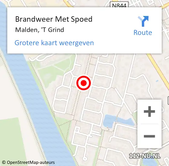 Locatie op kaart van de 112 melding: Brandweer Met Spoed Naar Malden, 'T Grind op 23 september 2018 22:55