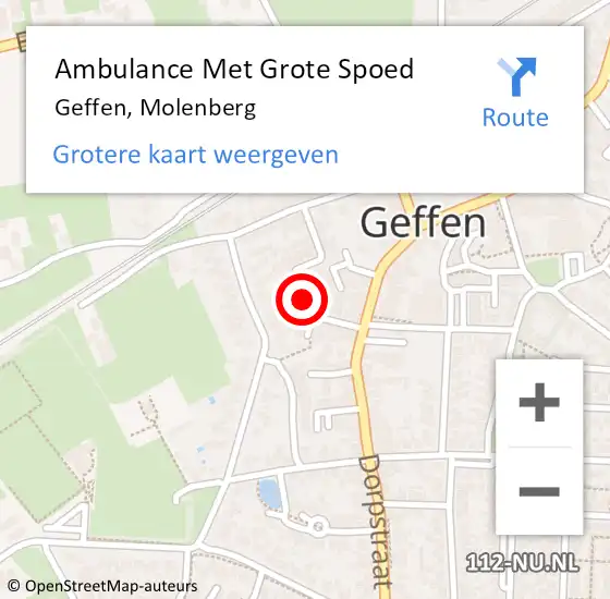 Locatie op kaart van de 112 melding: Ambulance Met Grote Spoed Naar Geffen, Molenberg op 24 september 2018 04:48