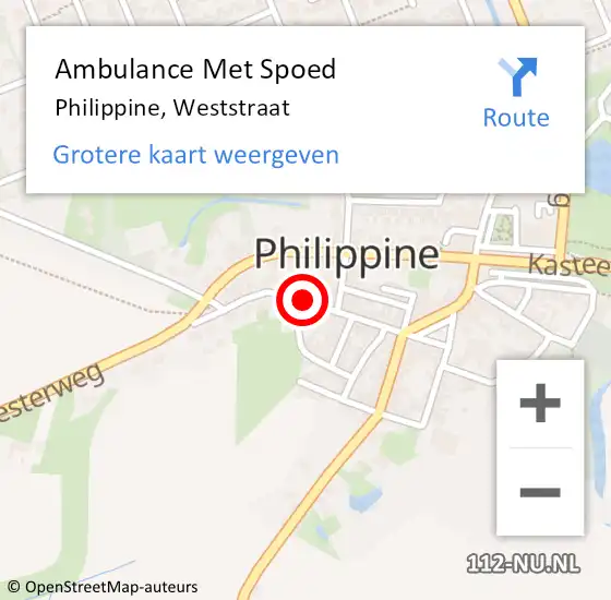 Locatie op kaart van de 112 melding: Ambulance Met Spoed Naar Philippine, Weststraat op 24 september 2018 05:11