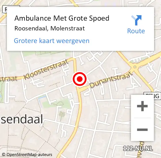 Locatie op kaart van de 112 melding: Ambulance Met Grote Spoed Naar Roosendaal, Molenstraat op 24 september 2018 08:11