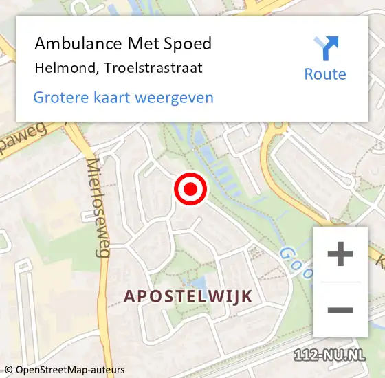 Locatie op kaart van de 112 melding: Ambulance Met Spoed Naar Helmond, Troelstrastraat op 24 september 2018 08:46