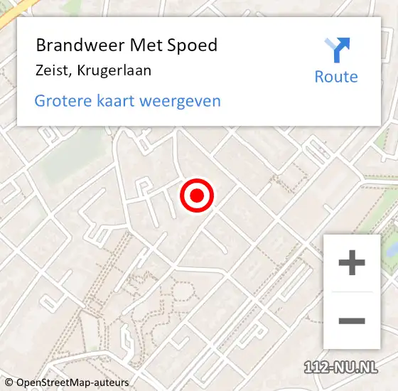 Locatie op kaart van de 112 melding: Brandweer Met Spoed Naar Zeist, Krugerlaan op 24 september 2018 08:51