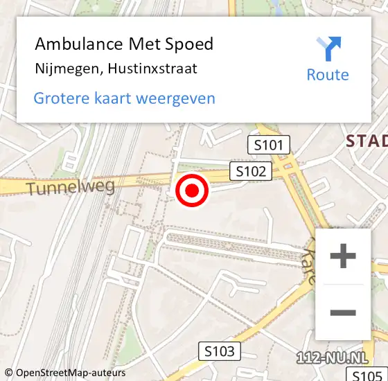Locatie op kaart van de 112 melding: Ambulance Met Spoed Naar Nijmegen, Hustinxstraat op 24 september 2018 08:51