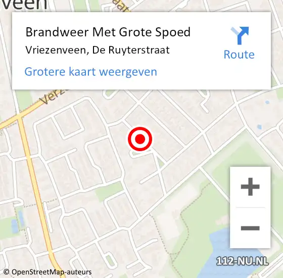 Locatie op kaart van de 112 melding: Brandweer Met Grote Spoed Naar Vriezenveen, De Ruyterstraat op 24 september 2018 09:03