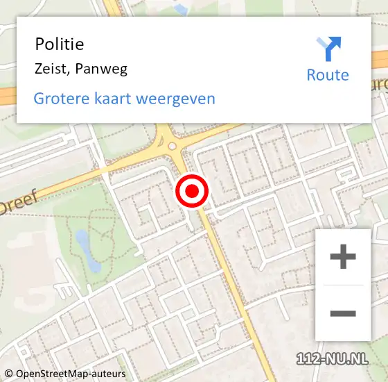 Locatie op kaart van de 112 melding: Politie Zeist, Panweg op 24 september 2018 10:31