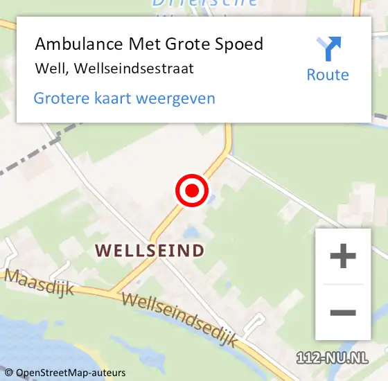 Locatie op kaart van de 112 melding: Ambulance Met Grote Spoed Naar Well, Wellseindsestraat op 24 september 2018 10:35