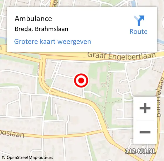 Locatie op kaart van de 112 melding: Ambulance Breda, Brahmslaan op 24 september 2018 11:30