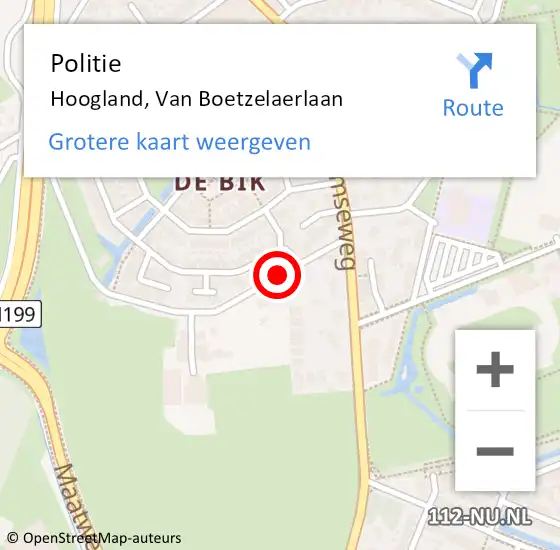 Locatie op kaart van de 112 melding: Politie Hoogland, Van Boetzelaerlaan op 24 september 2018 12:12