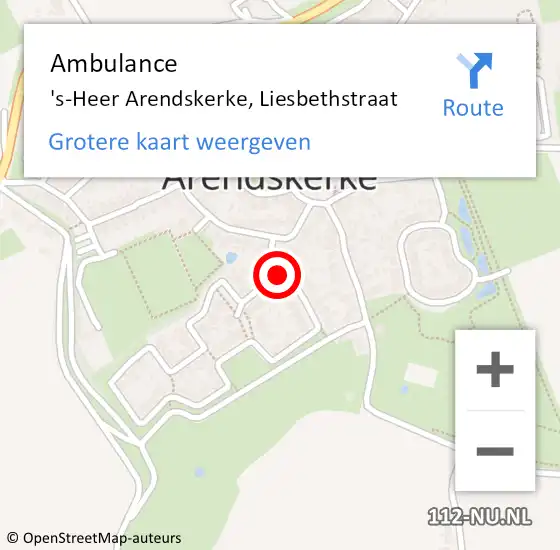 Locatie op kaart van de 112 melding: Ambulance 's-Heer Arendskerke, Liesbethstraat op 24 september 2018 12:23