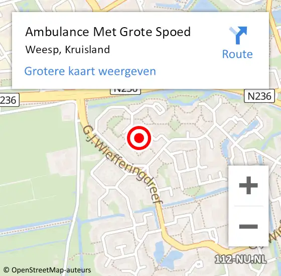 Locatie op kaart van de 112 melding: Ambulance Met Grote Spoed Naar Weesp, Kruisland op 10 maart 2014 04:58