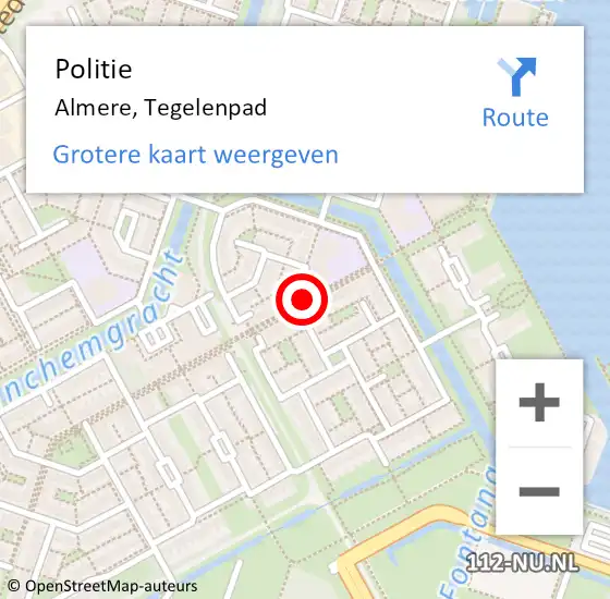 Locatie op kaart van de 112 melding: Politie Almere, Tegelenpad op 24 september 2018 15:25