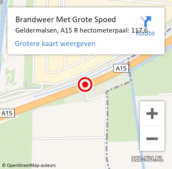 Locatie op kaart van de 112 melding: Brandweer Met Grote Spoed Naar Geldermalsen, A15 R hectometerpaal: 120,0 op 24 september 2018 15:33