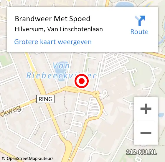 Locatie op kaart van de 112 melding: Brandweer Met Spoed Naar Hilversum, Van Linschotenlaan op 24 september 2018 15:52