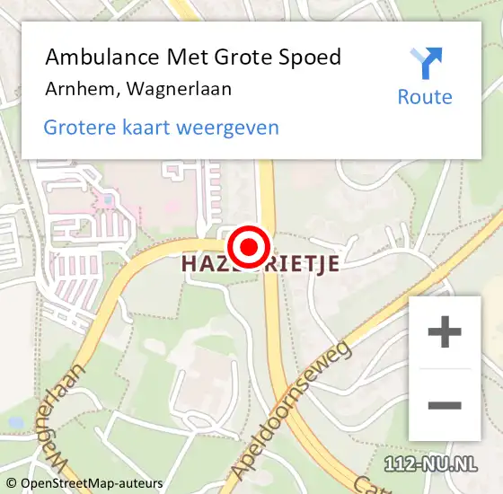 Locatie op kaart van de 112 melding: Ambulance Met Grote Spoed Naar Arnhem, Wagnerlaan op 24 september 2018 16:05