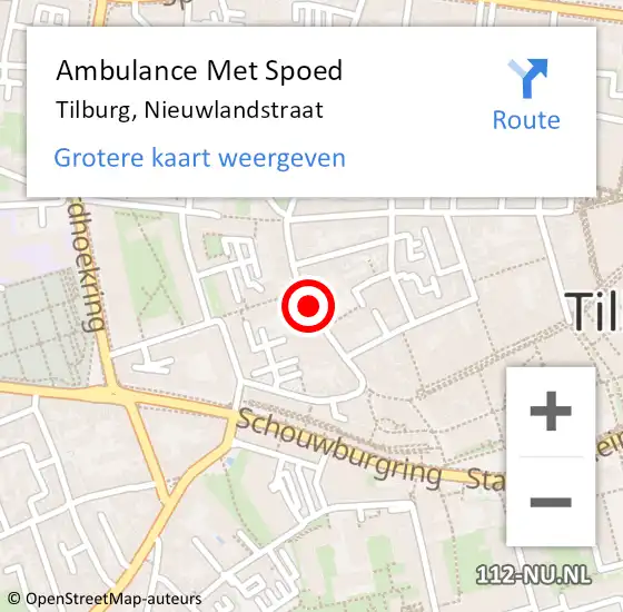 Locatie op kaart van de 112 melding: Ambulance Met Spoed Naar Tilburg, Nieuwlandstraat op 24 september 2018 16:06