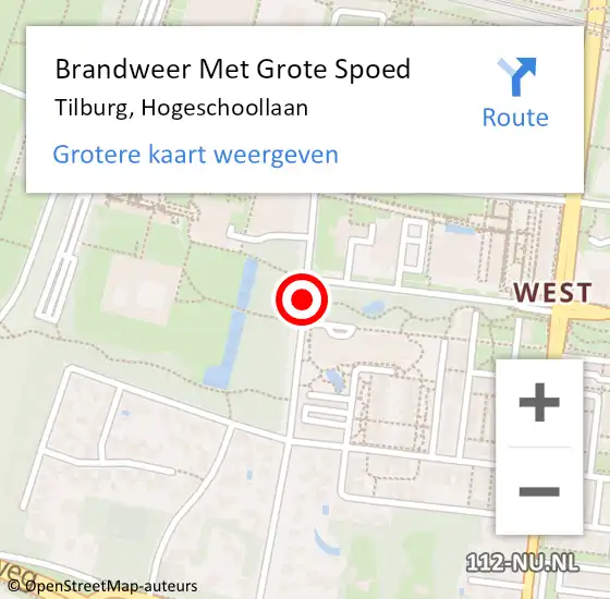 Locatie op kaart van de 112 melding: Brandweer Met Grote Spoed Naar Tilburg, Hogeschoollaan op 24 september 2018 16:08