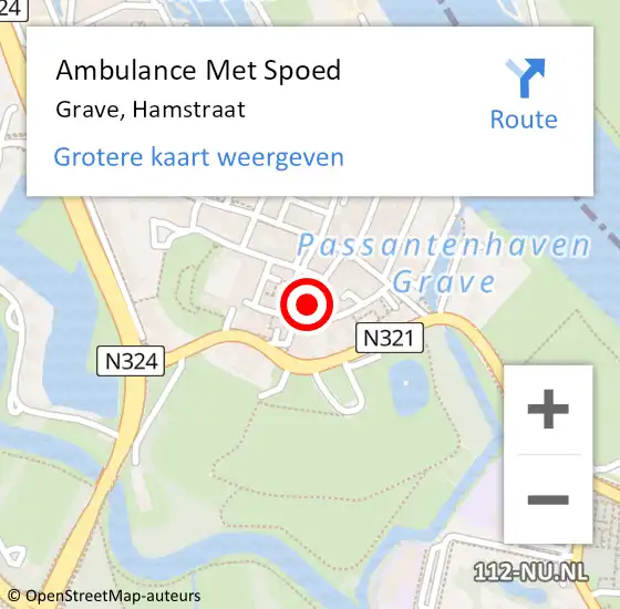 Locatie op kaart van de 112 melding: Ambulance Met Spoed Naar Grave, Hamstraat op 24 september 2018 16:58