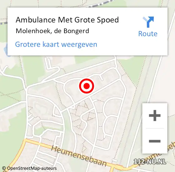 Locatie op kaart van de 112 melding: Ambulance Met Grote Spoed Naar Molenhoek, de Bongerd op 24 september 2018 16:58