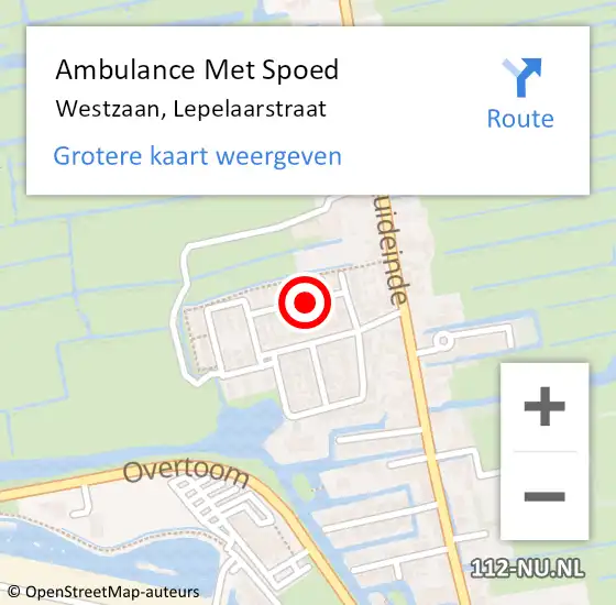 Locatie op kaart van de 112 melding: Ambulance Met Spoed Naar Westzaan, Lepelaarstraat op 24 september 2018 17:38