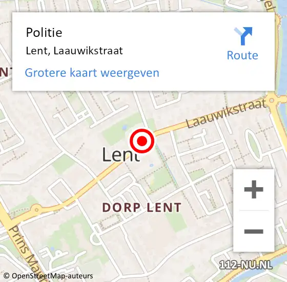 Locatie op kaart van de 112 melding: Politie Lent, Laauwikstraat op 24 september 2018 17:39