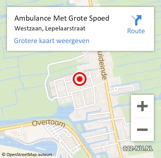 Locatie op kaart van de 112 melding: Ambulance Met Grote Spoed Naar Westzaan, Lepelaarstraat op 24 september 2018 17:40