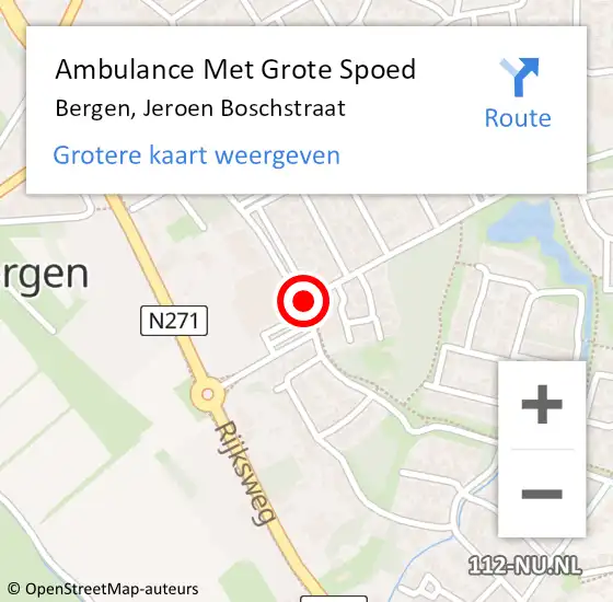 Locatie op kaart van de 112 melding: Ambulance Met Grote Spoed Naar Bergen, Jeroen Boschstraat op 24 september 2018 17:46