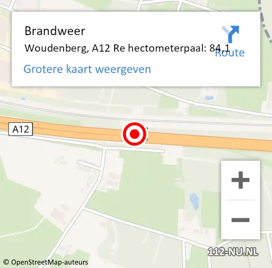 Locatie op kaart van de 112 melding: Brandweer Woudenberg, A12 Re hectometerpaal: 84,1 op 24 september 2018 17:57